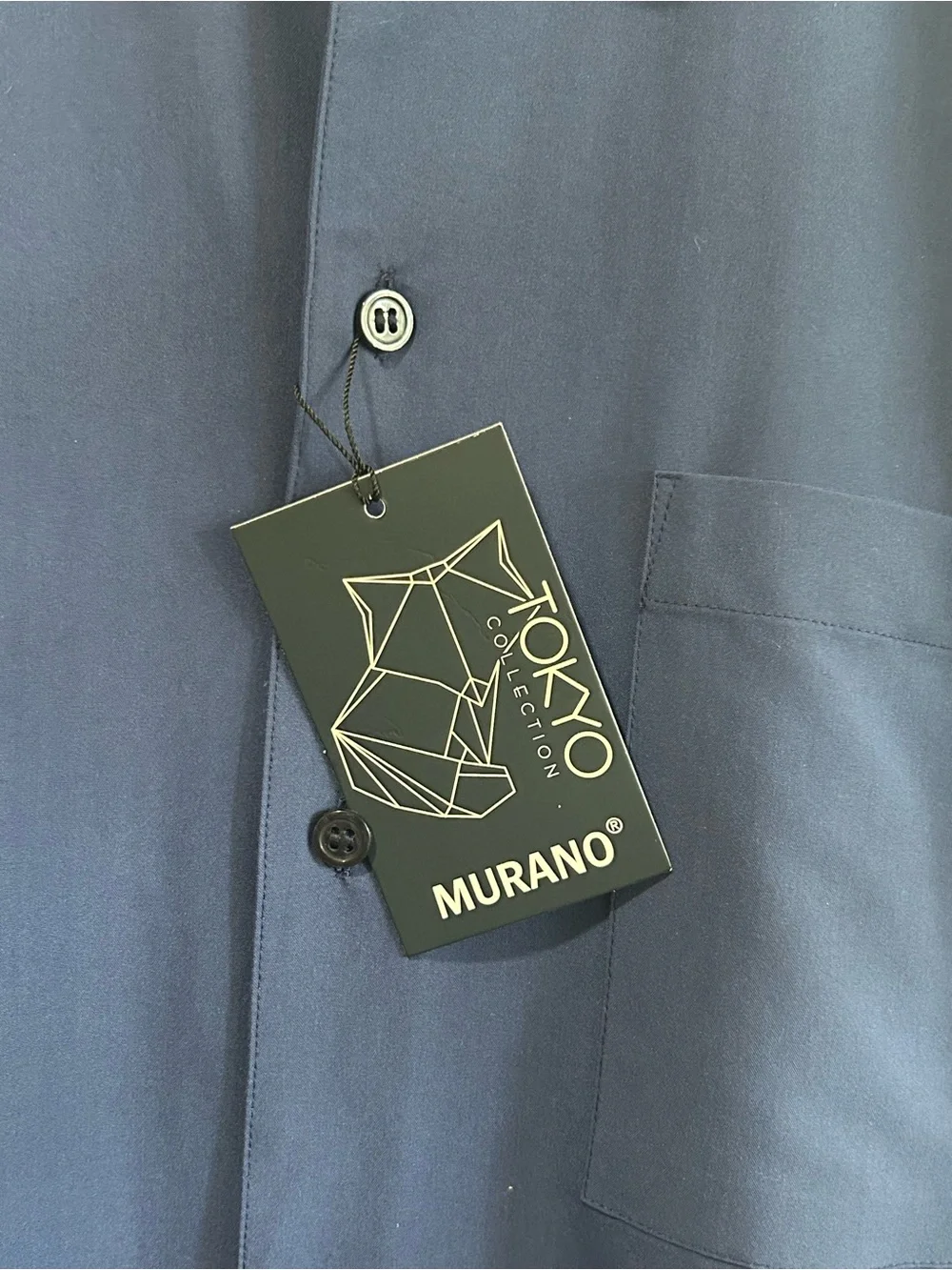 Murano - Navy Short-Sleeve Button-Down Shirt with White and Green Sleeve Stripes